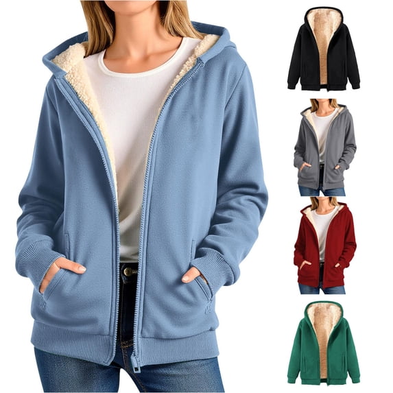 LINGLANG Sherpa Lined Jackets for Women Full-Zip Hooded Sweatshirt Thermal Winter Warm Outerwear Coats