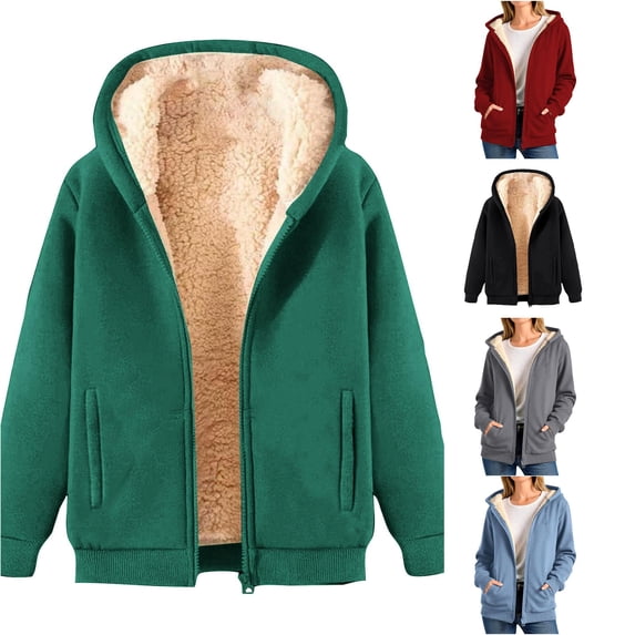 LINGLANG Sherpa Lined Jackets for Women Full-Zip Hooded Sweatshirt Thermal Winter Warm Outerwear Coats