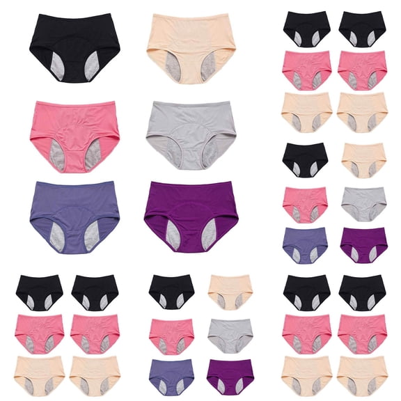 LINGLANG Women's 6-Pack Period Panties Leak-Proof High Waist Menstrual Underwear Breathable Mesh Protective Briefs for Heavy Flow Cycle & Postpartum