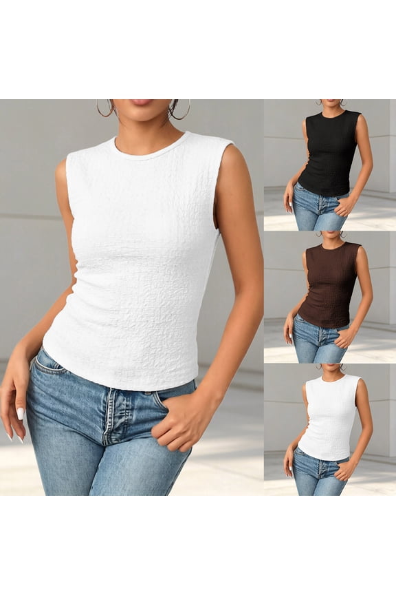 Women's Casual Textured Tank Top Summer Solid Color Sleeveless T-Shirt Soft Ribbed Knit Shell Top for Ladies Lightweight Fashion Layering Vest Tee