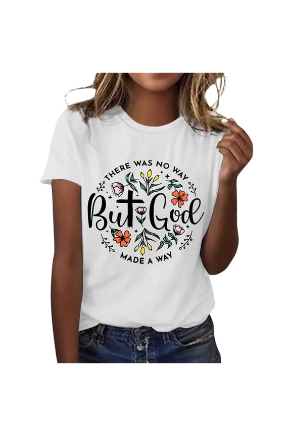 Women's Christian Jesus Graphic T-Shirt Summer Short Sleeve Crewneck Top Fashion Casual Faith Based Tee for Ladies Soft Religious Gift Shirt