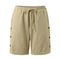 thumbnail image 1 of LINGLANG Women's Cotton Linen Shorts Side Button Decoration Elastic Waist Loose Fit Bermuda Shorts Versatile Summer Casual Bermuda Shorts Pants, 1 of 6