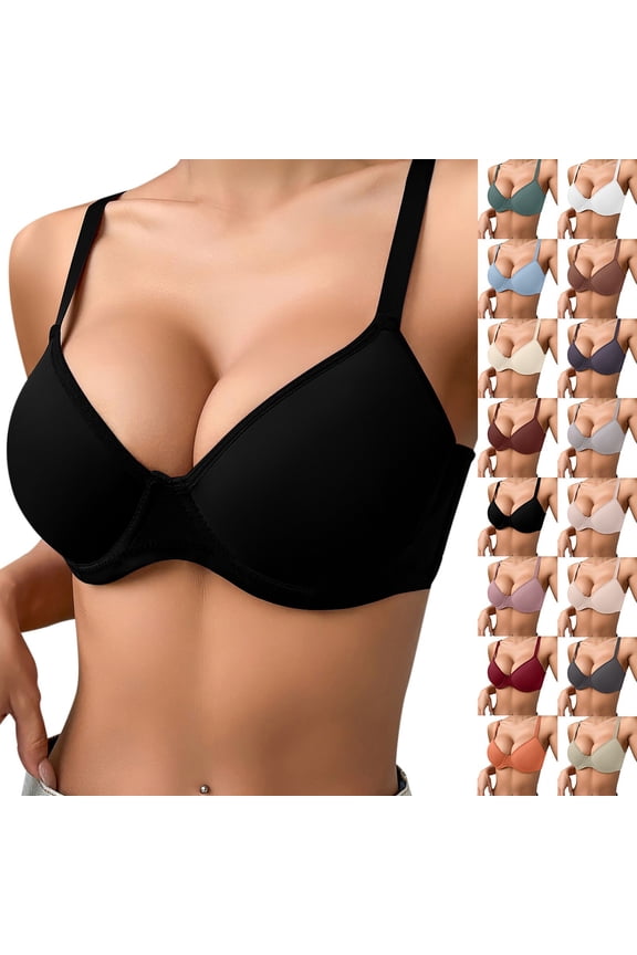Women's Full Coverage Underwire Bra Breathable Thin Padded Push Up Lingerie Side Support Anti-Sagging Brassiere with 3-Row Hook and Eye