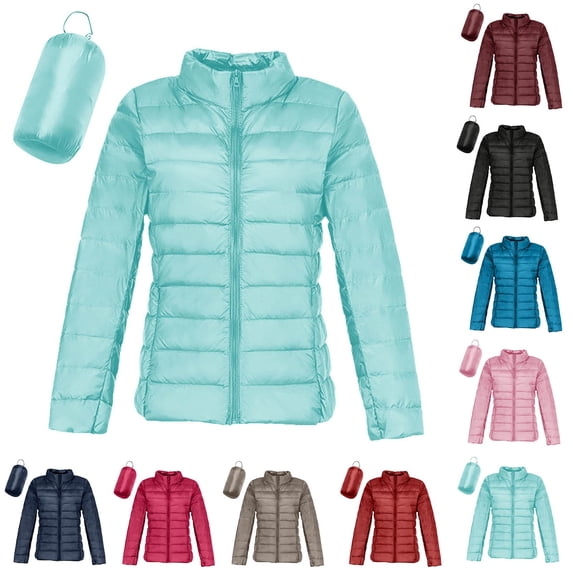 LINGLANG Women's Lightweight Puffer Jacket Water Resistant Packable White Down Coat Warm Quilted Outerwear Stand Collar Winter Jacket for Women