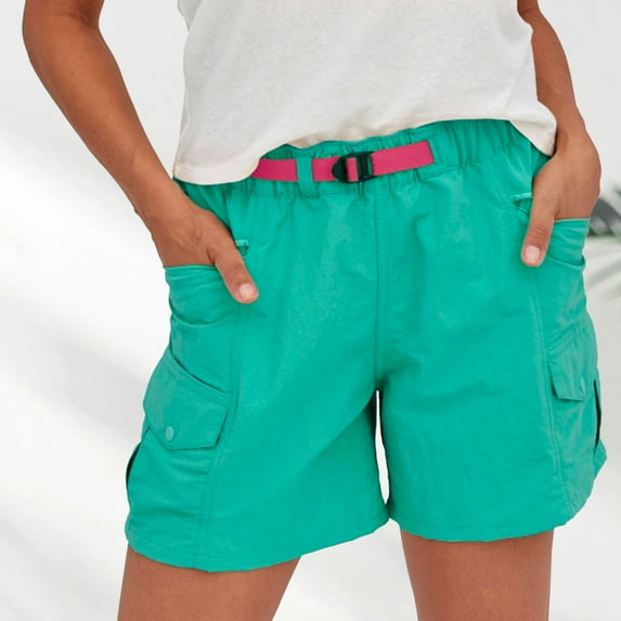 LINGLANG Women's Outdoor Utility Shorts Cargo Shorts Summer Workout Elastic High Waist Hiking Shorts with Belt Detail Athletic Sports Bottoms