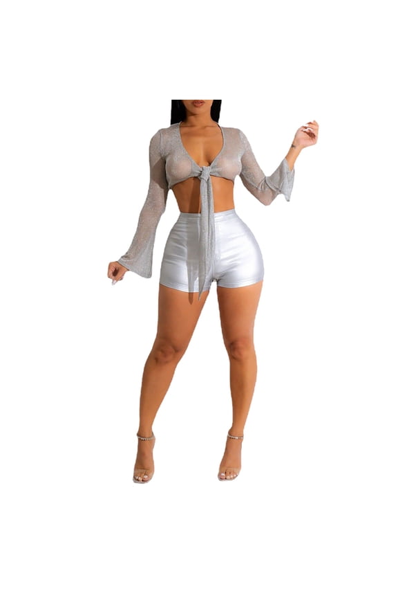 Women's Ripped High Waisted Denim Shorts Shiny Metallic Candy Color Jean Shorts Fashionable Stretchy Party Rave Festival Hot Pants