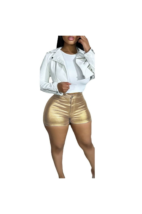 Women's Ripped High Waisted Denim Shorts Shiny Metallic Candy Color Jean Shorts Fashionable Stretchy Party Rave Festival Hot Pants