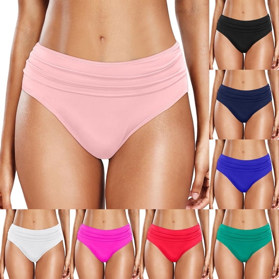 LINGLANG Women's Ruched Bikini Bottoms V-Cut Cheeky Swimsuit Briefs Tummy Control Ruched Side High Waisted Bathing Suit Short for Swimming Pool