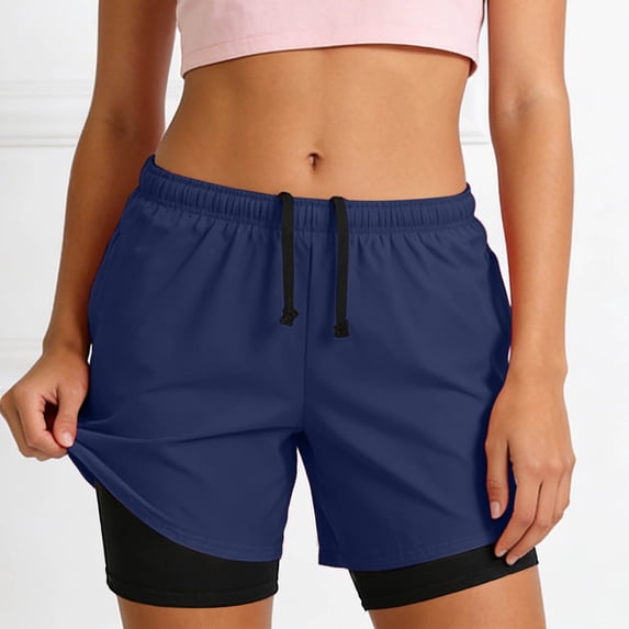 LINGLANG Women's Running Shorts with Built-in Liner, Anti-Chafing Athletic Workout Shorts, High Waist Yoga Gym Shorts for Outdoor Sports Training