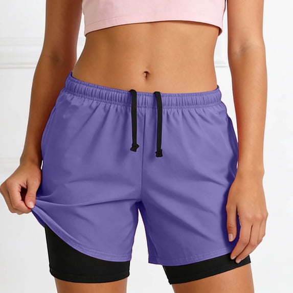 LINGLANG Women's Running Shorts with Built-in Liner, Anti-Chafing Athletic Workout Shorts, High Waist Yoga Gym Shorts for Outdoor Sports Training
