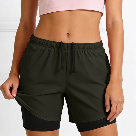 LINGLANG Women's Running Shorts with Built-in Liner, Anti-Chafing Athletic Workout Shorts, High Waist Yoga Gym Shorts for Outdoor Sports Training