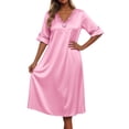 thumbnail image 1 of LINGLANG Women's Satin Short Sleeve Nightgown Ice Silk Loose Fit Midi Sleep Shirt Lace Trim Solid Color Sleepwear Loungewear Pajama Dress, 1 of 4