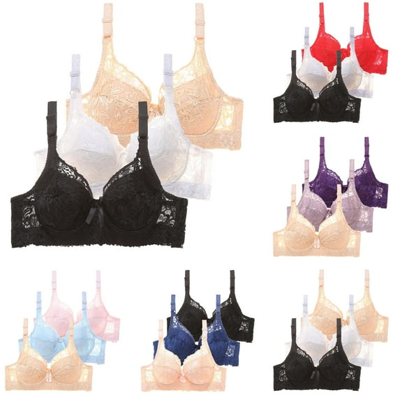 LINGLANG 件装女式文胸带钢托文胸 Women's Underwire Bra 3-Pack Set Comfortable Supportive Everyday Lingerie Adjustable Strap Full Coverage Lace Trim Bras for Lift and Shape