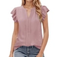 thumbnail image 1 of LINGLANG Women's V Neck Ruffle Sleeve T-Shirt Solid Color Dressy Summer Blouse Casual Elegant Short Sleeve Top Formal Business Work Shirt, 1 of 7
