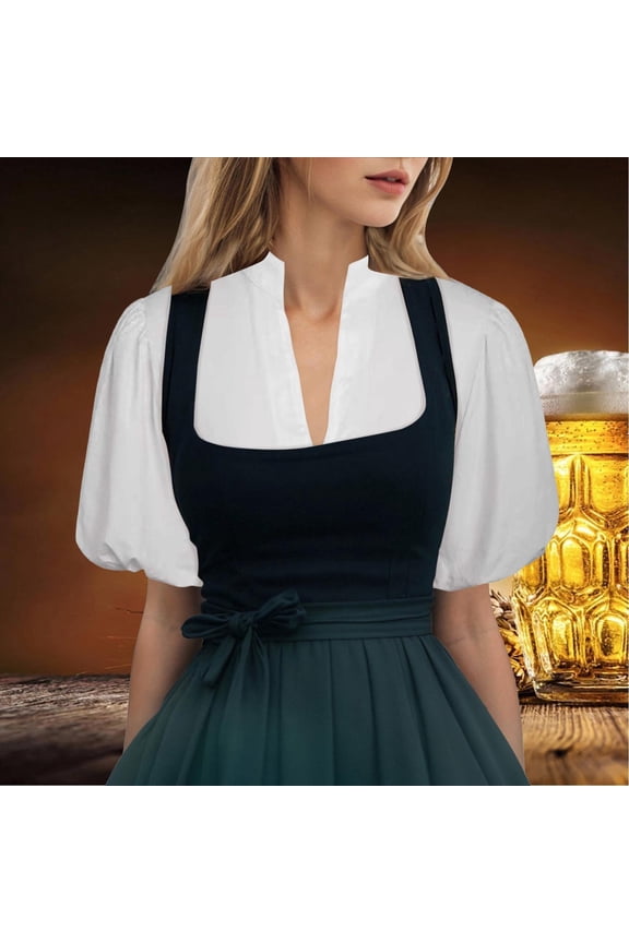 Women's White Dirndl Blouse Bavarian Oktoberfest Shirt Ruffle Flutter Sleeve Lace Trim Crop Top for German Festival Celebration