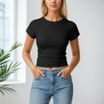 thumbnail image 1 of LINGLANG Womens Basic Short Sleeve Crew Neck T Shirt Slim Fit Tees Summer 2026 Y2k Going Out Fitted Top Cute Tight Shirts, 1 of 4
