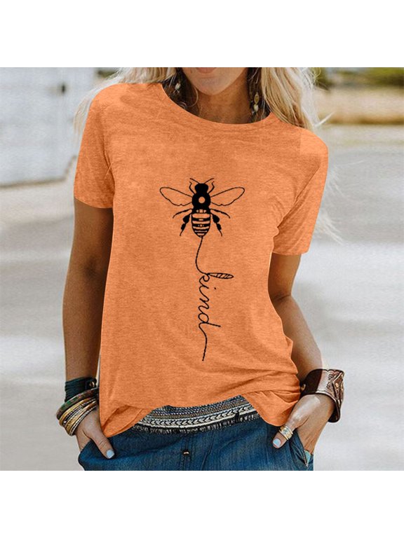 Womens Funny Bee Graphic T-Shirt Casual Round Neck Short Sleeve Loose Fit Tee Nature Inspired Honey Bee Summer Fashion Top Soft Tee