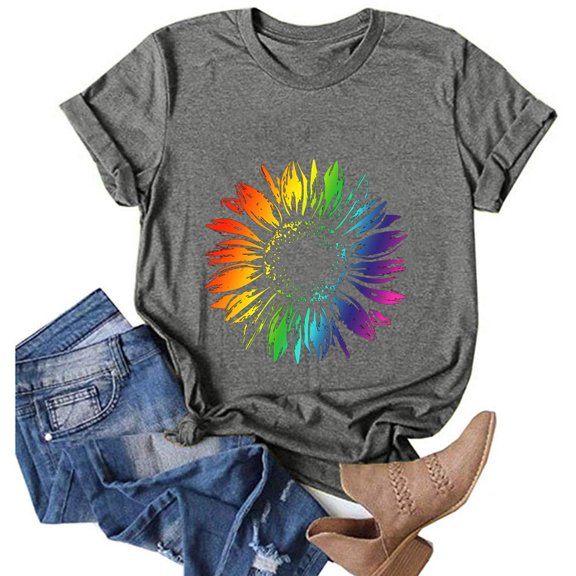 LINGLANG Womens Graphic Tees Sunflower Shirts Vintage Flower Graphic Tees Shirts Inspirational Tees Casual Faith Shirt Tops