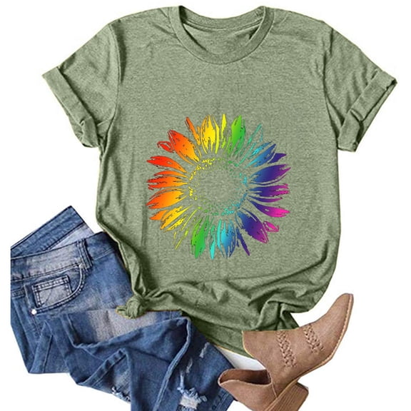 LINGLANG Womens Graphic Tees Sunflower Shirts Vintage Flower Graphic Tees Shirts Inspirational Tees Casual Faith Shirt Tops