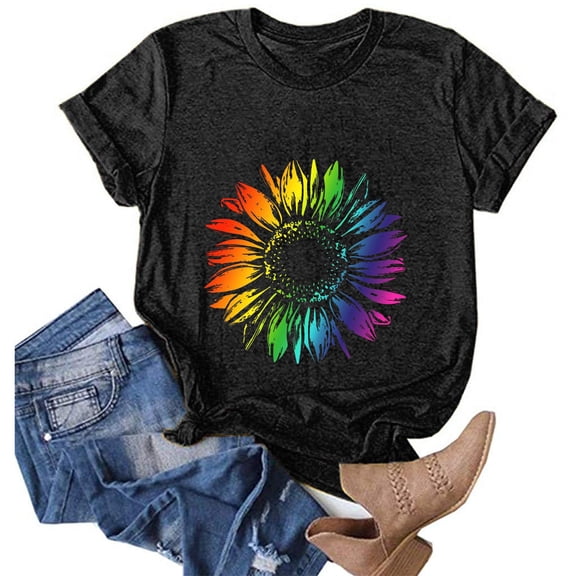 LINGLANG Womens Graphic Tees Sunflower Shirts Vintage Flower Graphic Tees Shirts Inspirational Tees Casual Faith Shirt Tops