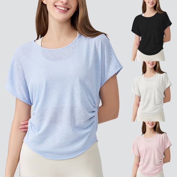 LINGLANG Womens Loose Fit Workout Tops Summer Short Sleeve Yoga Shirts Lightweight Breathable Athletic Gym Performance Activewear Outfits 2026