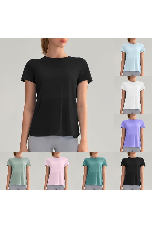 Womens Open Back Yoga Tops Summer Short Sleeve Workout Shirts Breathable Hollow Out Gym Clothes Athletic Performance Activewear Outfits