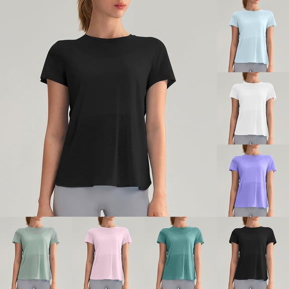 LINGLANG Womens Open Back Yoga Tops Summer Short Sleeve Workout Shirts Breathable Hollow Out Gym Clothes Athletic Performance Activewear Outfits