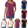 thumbnail image 1 of LINGLANG Womens Petal Sleeve Tops Smocked Pleated T-Shirts 2026 Summer Crewneck Color Cotton Blouses Casual Solid Color Dressy Trendy Outfits, 1 of 5
