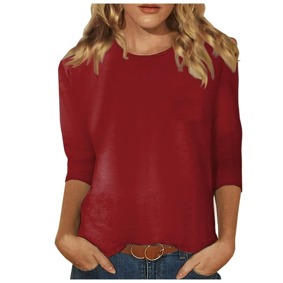 LINGLANG Womens Summer Tops Dressy Casual 3/4 Sleeve Top Summer Casual Versatile Regular Printed Shirt Round Neck Casual Shirt Top Tshirts Shirts