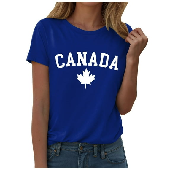 LINGLANG Womens Summer Tops Dressy Casual Keep Canada Flag T Shirt Proud Statement Print T Shirt Tshirts Shirts