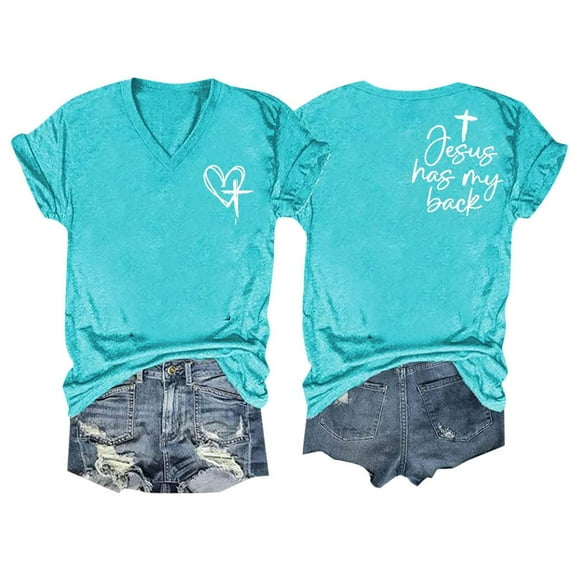 LINGLANG Womens Summer Tops Dressy Casual Loose Fit V Neck T Shirt With Stylish Letter Print Casual Short Sleeve Top Everyday Wear Tshirts Shirts