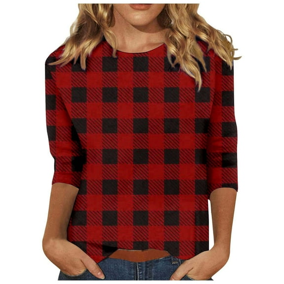 LINGLANG Womens Summer Tops Dressy Casual Printed Shirt 3/4 Sleeve Tunic Tops Crewneck Blouse Tshirt Tshirts Shirts