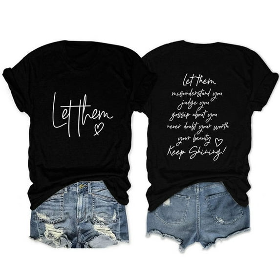 LINGLANG Womens Summer Tops Dressy Casual Round Neck Double Printed Short Sleeved Let Them Misunderst You Casual T Shirt Tshirts Shirts