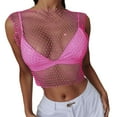 thumbnail image 1 of LINGLANG Womens Summer Tops Dressy Casual Sexy Rhinestone Mesh Tank Tops See Through Crop Top Oversized Tshirts, 1 of 3