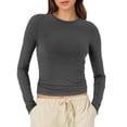 thumbnail image 1 of LINGLANG Womens Summer Tops Dressy Casual Slim Tops Long Sleeve Round Neck Crop Top Tee Shirt Basic Solid Tight Slim Fit Cropped Shirt Workout Yoga Oversized Tshirts, 1 of 5