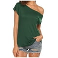 thumbnail image 1 of LINGLANG Womens Summer Tops Loose Fit Casual Off Shoulder Solid Color Irregular Top Short Sleeve T Shirt Tshirts Shirts, 1 of 7