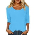 thumbnail image 1 of LINGLANG Womens Summer Tops Loose Fit Casual Solid Color Print Neck Low Cut 3/4 Sleeve T Shirt Top Tshirts Shirts, 1 of 4