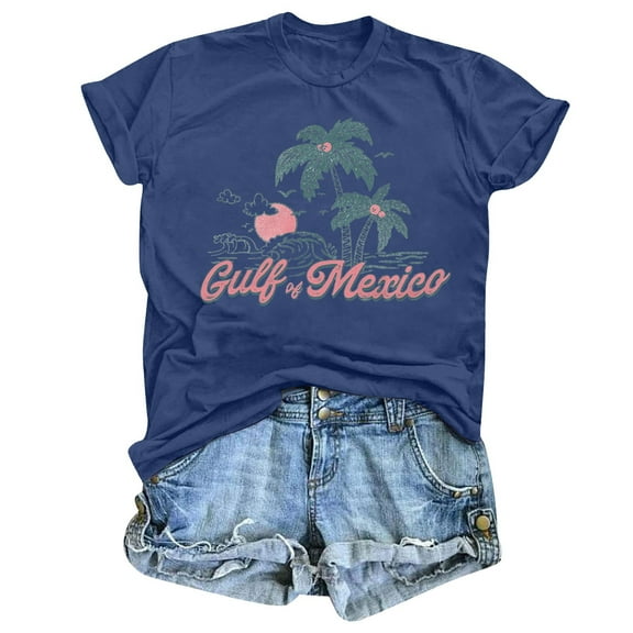 LINGLANG Womens Summer Tops Loose Fit Summer Leisure Vacation Style Of Mexico Printed T Shirt Top Oversized Tshirts