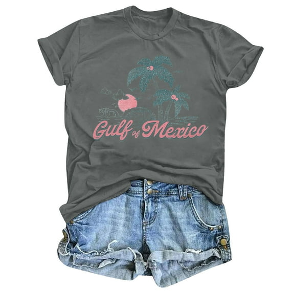 LINGLANG Womens Summer Tops Loose Fit Summer Leisure Vacation Style Of Mexico Printed T Shirt Top Oversized Tshirts