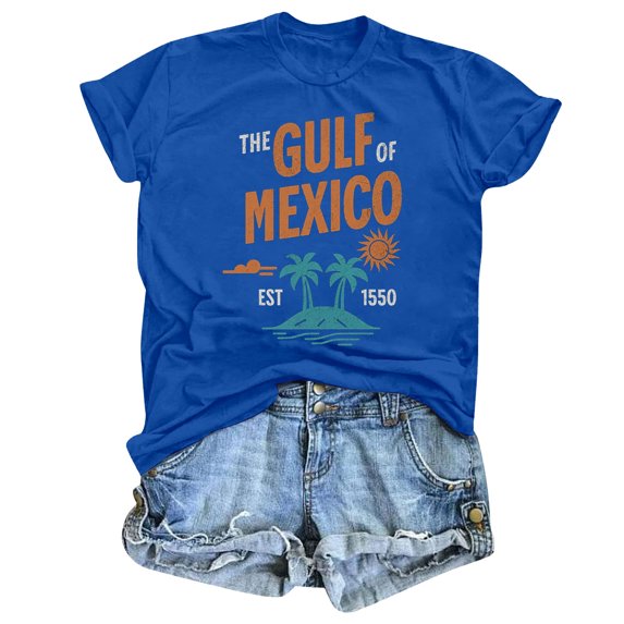 LINGLANG Womens Summer Tops Loose Fit Summer Leisure Vacation Style Of Mexico Printed T Shirt Top Tshirts Shirts