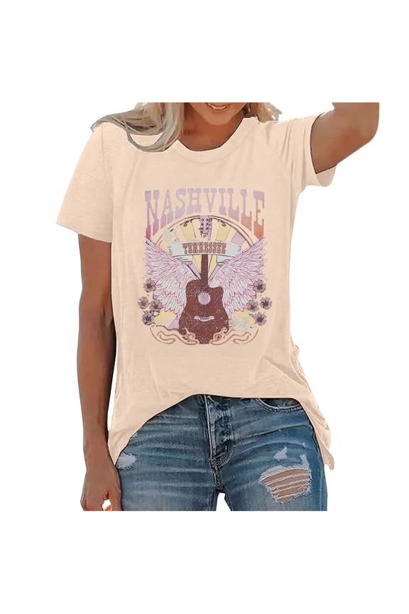 Womens Tops Casual Country Music Shirt Fortennessee Graphic Tshirts Western Short Sleeve Tee Tops Under $5