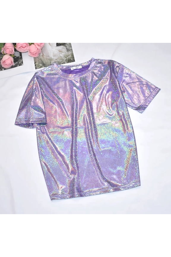 Womens Tops Casual Fashion Casual Thin Base Shirt Bright Silk Shiny Round Neck Short Sleeve Plus Size T Shirt Top Under $5