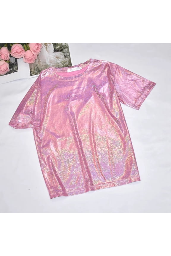 Womens Tops Casual Fashion Casual Thin Base Shirt Bright Silk Shiny Round Neck Short Sleeve Plus Size T Shirt Top Under $5