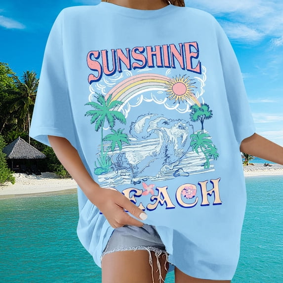 LINGLANG Womens Tops Casual Oversize Loose Fit Short Sleeve Topstylecasualsummer Under $5