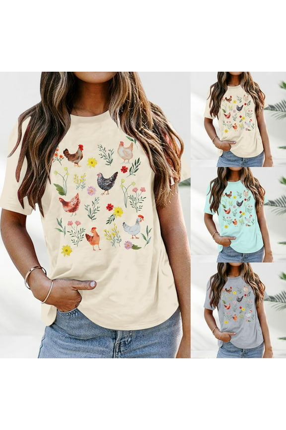 Womens Tops Trendy Chicken Shirtcute Chicken Momshirt Farm Country Casual Tee Tops Under $5
