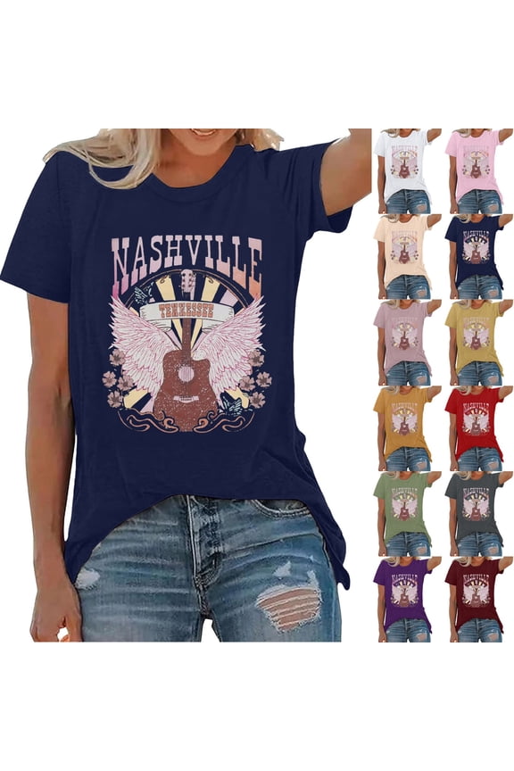 Womens Tops Trendy Country Music Shirt Fortennessee Graphic Tshirts Western Short Sleeve Tee Tops Under $5