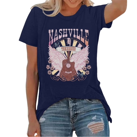 LINGLANG Womens Tops Trendy Country Music Shirt Fortennessee Graphic Tshirts Western Short Sleeve Tee Tops Under $5