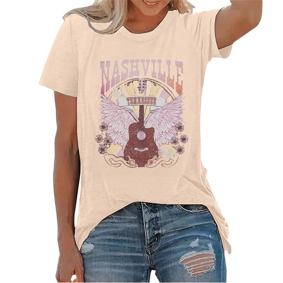 LINGLANG Womens Tops Trendy Country Music Shirt Fortennessee Graphic Tshirts Western Short Sleeve Tee Tops Under $5