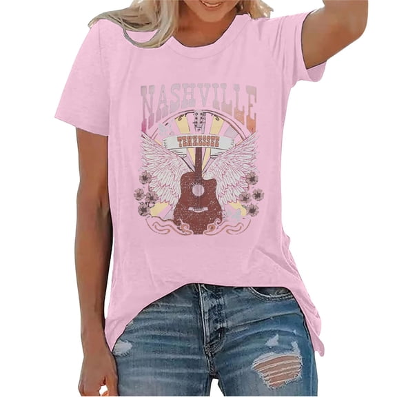 LINGLANG Womens Tops Trendy Country Music Shirt Fortennessee Graphic Tshirts Western Short Sleeve Tee Tops Under $5