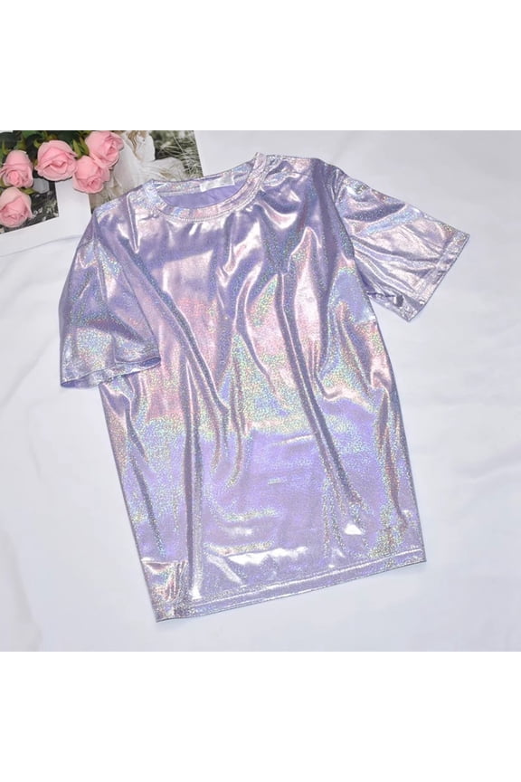 Womens Tops Trendy Fashion Casual Thin Base Shirt Bright Silk Shiny Round Neck Short Sleeve Plus Size T Shirt Top Under $5